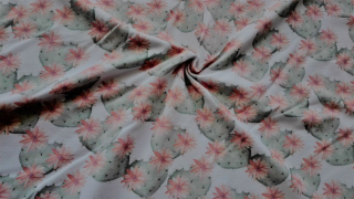 Teplákovina s elastanem DIGITÁLNÍ TISK kaktusová srdíčka