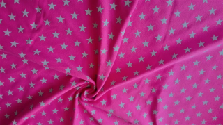 Teplákovina s elastanem stříbrné hvězdičky na růžové - zbytek 1,25m za 362,-